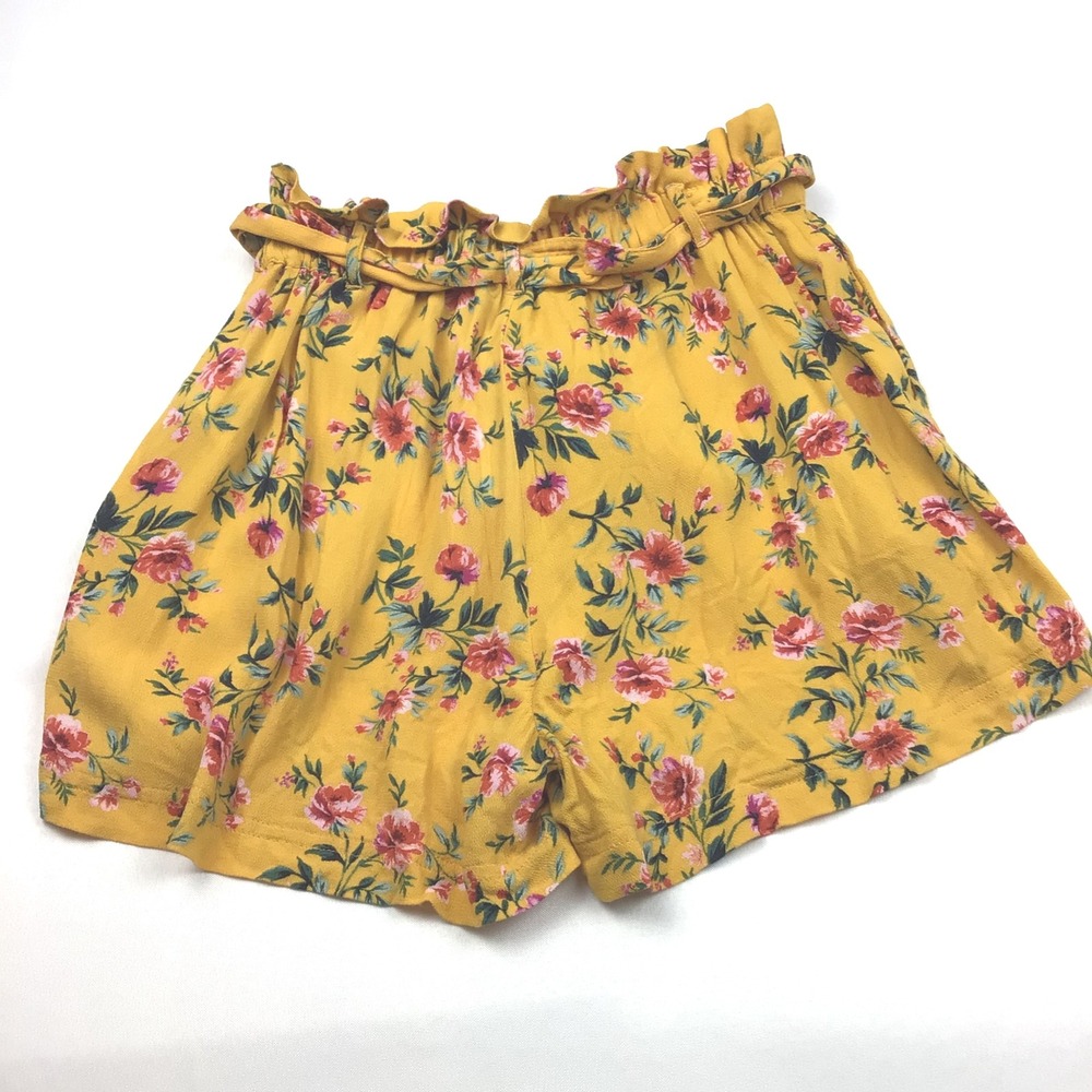 American Eagle Floral‎ Shorts High Waist Paper Bag Waist Yellow XXS - Picture 5 of 10